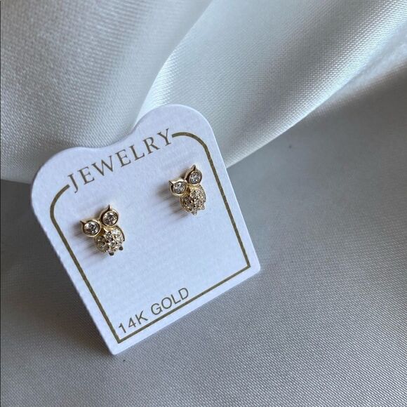 14k real gold owl earring perfect trendy gift - Picture 4 of 4